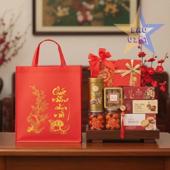 Túi vải không dệt lớn đựng lịch tết + quà tết